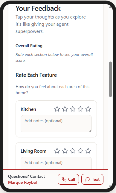 Buyer Rating Interface - Rate each section of the home